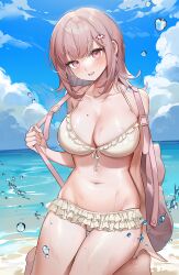 1girls 2023 backpack bag bare_shoulders beach big_breasts bikini bikini_skirt blue_sky breasts busty cleavage cloud clouds cloudy_sky collarbone danganronpa danganronpa_2:_goodbye_despair danganronpa_s:_ultimate_summer_camp day female female_focus female_only frilled_bikini frills front-tie_bikini_top front-tie_top hair_ornament hairclip halterneck hourglass_figure huge_breasts large_breasts looking_at_viewer machi_(7769) medium_hair medium_length_hair mole mole_on_breast nanami_chiaki navel ocean open_mouth outdoors pink_backpack pink_bag pink_eyes pink_hair sand sidelocks skindentation sky smile solo solo_focus stomach straight_hair string_bikini super_danganronpa_2 swimsuit thigh_gap thighs voluptuous voluptuous_female water water_drop water_splash wet white_bikini white_bikini_bottom white_bikini_top