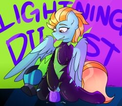 1girls dildo dildo_penetration dildo_sitting fanart female female_only feral latex lewdcrow lightning_dust_(mlp) mare my_little_pony pegasus riding sex_toy solo solo_female wet