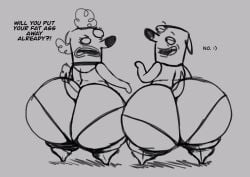 1boy 1girls almost_naked_animals big_ass breathotter cartoon_network english_text fat_ass female greyscale howie_(almost_naked_animals) male monochrome poodle_(almost_naked_animals) sketch text