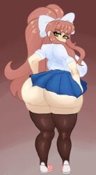 1girls ass big_ass big_breasts breasts doki_doki_literature_club eye_contact female female_only green_eyes hair_ribbon huge_ass legwear lemonadepikachu looking_at_viewer looking_back monika_(doki_doki_literature_club) skirt solo thick_thighs thighhighs thighs wide_hips