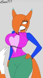 animal_ears animal_humanoid anthro big_breasts fox fox_ears fox_girl fox_tail furry heart heart_shirt monster_slayer sweater teen teenage teenage_girl teenager thick_thighs