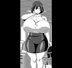 amazon_(taitaitaira) annoyed areola_bulge areolae_visible_through_clothing big_areola big_breasts cleavage office_lady thick_thighs touhou voluptuous yuka_kazami