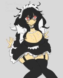 artist_request balanced_craft_wars black_hair cum_on_body cum_on_breasts cum_on_face cum_on_thighs genderswap glasses maid red_eyes roblox rule_63 source_request tagme