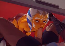 1boy 1girls ahsoka_tano alien alien_girl athletic_female blowjob blue_eyes breasts digital_media_(artwork) duo facial_markings fellatio fellatio_under_table female human human_penetrating john_doe john_doe(artist) kneeling light-skinned_male lips long_hair male oral orange_body orange_skin penis skirt small_breasts star_wars sucking teen teenager the_clone_wars:_season_one togruta under_the_table unseen_male_face