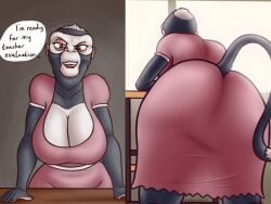 2023 4:3 ass big_ass big_breasts big_butt bottomwear breasts cartoon_network dark_red_eyes dress eyelashes full_body full_color gray_fur grey_skin hi_res huge_ass huge_butt large_ass large_butt looking_at_viewer miss_simian monkey oystercatcher7 pink_dress pink_eyeshadow smiling smiling_at_viewer tail text text_bubble the_amazing_world_of_gumball thick_ass thick_thighs white_fur