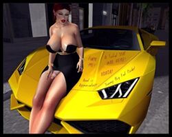 1futa 3d bottomless breasts car clothed clothing dress flaccid futa_only futanari futarika lamborghini_huracan lowres makeup mostly_clothed penis red_hair solo