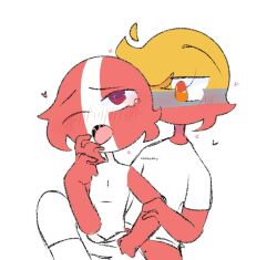 2boys ahe_gao anthro blush colombia_(countryhumans) countryhumans gay heart homosexual orange_eyes peru_(countryhumans) purple_eyes simple simple_background white_background yaoi