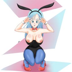 1girls big_breasts blue_eyes blue_hair breasts bulma bulma_(bunny) bulma_briefs bunny_ears bunny_girl bunnysuit dragon_ball dragon_ball_(classic) female female_only hi_res high_heels highres light-skinned_female light_skin looking_at_viewer neckwear nipples pantyhose red_ribbon ribbon solo teenage_bulma teenage_girl teenager thick_thighs tongue_out zeik999