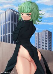 1girls ass eye_contact female female_only green_eyes green_hair kingdyldyl looking_at_viewer looking_back one-punch_man petite petite_body short_hair smaller_female solo standing tatsumaki