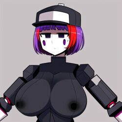 ai_generated android blank_background blank_expression bored_expression breasts female five_nights_at_freddy's five_nights_at_freddy's:_security_breach girl hat naked nipples nude purple_and_red_hair purple_cheeks purple_eyes purple_hair red_hair robot_girl robot_humanoid short_hair solo solo_female staff_bot_(security_breach) staffbot stuffbot stuffbot(nightbotgrey)