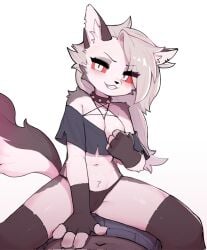 2020s 2023 anthro anthro_focus blush breasts camel_toe canid canid_demon clothed clothing crayon_(artist) demon digital_media_(artwork) duo female female_anthro female_focus fur genital_outline hair hellhound helluva_boss hi_res kemono looking_at_viewer loona_(helluva_boss) mammal pussy_outline solo_focus