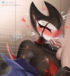 18_(artist) arthropod athletic_female big_breasts breasts cum cum_in_mouth fellatio female furry furry_breasts furry_female furry_only grimm_(hollow_knight) hollow_knight huge_breasts human human_penetrating insect insect_girl light-skinned_male oral oral_sex rule_63 tagme vagina yiff