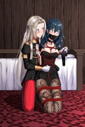 2girls blindfold blue_eyes bondage bound byleth_(fire_emblem) byleth_(fire_emblem)_(female) collar crotch_rope edelgard_von_hresvelg female female_only femdom femsub fire_emblem fire_emblem:_three_houses gag garreg_mach_monastery_uniform hi_res kneeling leggings long_hair medium_hair multiple_girls nero-kun nintendo purple_eyes restrained rope rope_bondage story_at_source teal_hair tears tied tied_up white_hair yuri