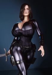 1girls 3d 3d_animation alternate_breast_size animated black_bodysuit bodysuit bouncing_breasts corset dark_hair female female_only female_solo gigantic_breasts holding_sword holding_weapon hourglass_figure huge_breasts kate_beckinsale longer_than_30_seconds no_sound selene_(underworld) skin_tight solo solo_female strutting sword tagme thin_waist top_heavy underworld vaako vampire vampire_girl vertical_video video walking wide_hips