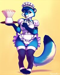 ai_generated anthro ass awtter blue_eyes blue_fur boltzq boltzq_(awtter) crown curvy_hips cute femboy maid maid_uniform otter pawpads paws tagme