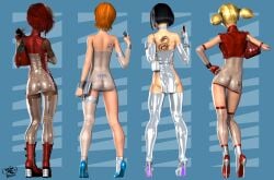 3d 3d_(artwork) 4girls ass ass_tattoo back_tattoo back_view ben_10 black_hair blonde_hair character_request cigarette dark-skinned_female eyepatch female female_only gwen_tennyson idelacio inspector_gadget jackie_chan_adventures jade_chan light-skinned_female multiple_girls orange_hair penny_gadget red_hair revealing_clothes short_hair slutty_outfit smartphone smooth_skin tan-skinned_female tattoos thighhighs twintails