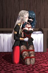 2girls blindfold blue_eyes bondage bound byleth_(fire_emblem) byleth_(fire_emblem)_(female) collar crotch_rope edelgard_von_hresvelg female female_only femdom femsub fire_emblem fire_emblem:_three_houses gag garreg_mach_monastery_uniform hi_res kissing kneeling leggings long_hair medium_hair multiple_girls nero-kun nintendo purple_eyes restrained rope rope_bondage story_at_source teal_hair tied tied_up white_hair yuri