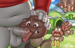 ambiguous_gender anthro balls brown_body clothed clothing duo elephant elephant_mario elephantid genitals goomba grey_body hi_res male male_only mammal mario mario_(series) nintendo open_mouth oral oral_penetration penetration penis proboscidean sex super_mario_bros._wonder zi_ran