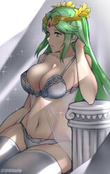 1340smile bra breasts female female_only green_hair kid_icarus lingerie nintendo palutena panties solo white_skin