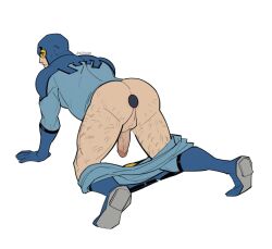 ass bent_over blue_beetle butt buttplug buttplug_in_ass dc hairy_legs looking_back male male_only melonnabab muscles muscular muscular_male pants_down sex_toy ted_kord