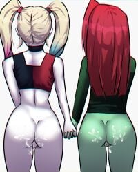 2d 2girls ass back_view blonde_hair bottomless canon_couple cum cum_on_ass dc dc_comics dyed_hair female female_only grabbing_hand green-skinned_female green_skin harley_quinn harley_quinn_(series) holding_hands lesbian multicolored_hair multiple_girls pale-skinned_female pale_skin pigtails poison_ivy red_hair twintails white-skinned_female white_skin yuri