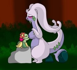 2girls bellossom breast_sucking breasts goodra multiple_girls pokémon_(species) pokemon pokemon_(species) yoshimister