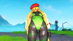 3d ass ass_focus blonde_hair cammy_white cammy_white_(fortnite) cap capcom clothed clothing dressed female female_only flexing fortnite fortnite:_battle_royale fully_clothed hat hugor34ya ponytail ponytails render sfm source_filmmaker street_fighter strong_woman