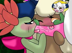 1boy 2girls bellossom furry_on_plantie licking_penis oc plantie pokémon_(species) pokemon pokephilia whimsicott yoshimister