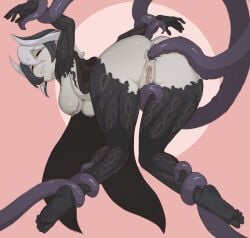 anal ass bard-bot bent_over black_and_white_hair breasts from_behind made_in_abyss ozen pale_skin pussy tentacle tentacle_sex