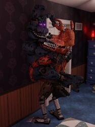 3d 3d_(artwork) against_surface against_wall animatronic bonnie_(fnaf) canid canine dream duo five_nights_at_freddy's five_nights_at_freddy's_4 fox foxy_(fnaf) gay humanoid lagomorph leporid machine male male/male mammal nightmare nightmare_bonnie nightmare_foxy rabbit robot scottgames sex video_games