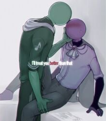 2boys alan_becker animation_vs_minecraft animator_vs_animation before_sex blush clothed gay gay_male gloves green_(avm) holding_face hoodie male/male male_only ndlonz purple_(avm) stickman yaoi