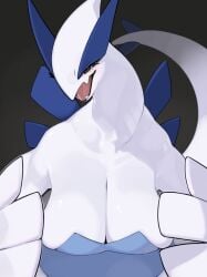 1girls black_eyes breasts cleavage fangs female female_only generation_2_pokemon hi_res kame_3 legendary_pokémon looking_at_viewer lugia mammal narrowed_eyes nintendo open_mouth pokemon pokemon_(species) pokemorph smiling_at_viewer solo