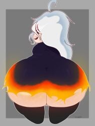 alternate_version_available ass big_ass big_butt big_hips bubble_ass bubble_butt burning burning_clothes burning_clothing clothed clothing demonmancer_(soul_knight) la_sandia light-skinned_female massive_ass massive_butt shortstack socks soul_knight tagme thick_thighs white_hair white_skin