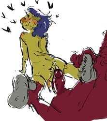 anthro backsack blue_hair cum_in_pussy don't_hug_me_i'm_scared faceless_male hearts_around_head holding_legs male_anus male_only male_penetrating randomartist red_body red_guy_(dhmis) red_skin socks_only yellow_body yellow_guy_(dhmis) yellow_skin