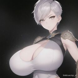 ai_generated large_breasts op_ai pixie_cut short_hair tomboy very_short_hair white_hair