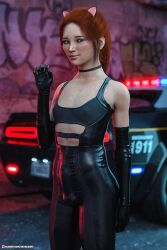 3d cat_ears cop_car femboy jessie_(skykliker) latex nose_piercing red_hair skykliker solo_male trap