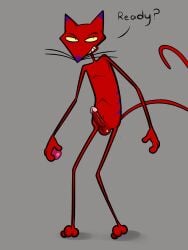 anthro balls cartoon_network casual_nudity courage_the_cowardly_dog dialogue domestic_cat erection felid feline felis genitals hi_res holding_object illegaleel katz_(courage_the_cowardly_dog) male male_only mammal rule_63 solo standing