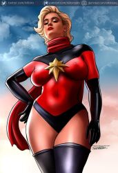 1girls big_breasts blonde_hair bodypaint boots breasts carol_danvers child_bearing_hips curvy curvy_female female female_focus female_only flying gloves human human_only killbiro light-skinned_female light_skin lipstick marvel marvel_comics mature mature_female ms._marvel_(carol_danvers) ms._marvel_(cosplay) short_hair stefania_ferrario superheroine thick thick_ass thick_thighs voluptuous voluptuous_female wide_hips