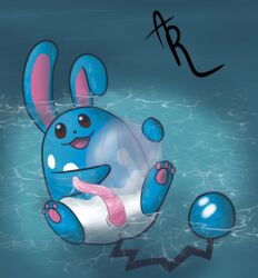 anus azumarill ball beach_ball bodily_fluids feral generation_2_pokemon genital_fluids genitals hi_res inflatable lagomorph leporid male mammal mr.meowstic nintendo pawpads penis pokémon_(species) pokemon pokemon_(species) precum presenting rabbit solo tail water