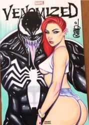 1boy 1boy1girl 1girls alien ass big_ass breasts child_bearing_hips covered_buttjob dat_ass female human light-skinned_female light_skin lipstick male male/female marvel marvel_comics mary_jane_watson muscular muscular_male netorare red_hair scott_blair scottblairart shorts spider-man_(series) straight symbiote tongue tongue_out venom_(marvel) venomized villain voluptuous voluptuous_female wedgie wide_hips