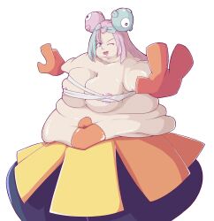 big_breasts breasts cosplay fat game_freak hariyama_(cosplay) huge_breasts iono_(pokemon) nintendo obese oversized_gloves overweight pokemon pokemon_(cosplay) pokemon_sv sanshouo999 solo solo_female white_background