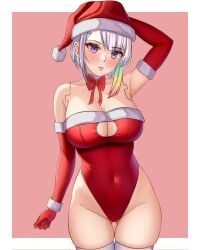 1girls big_breasts boob_window cd_projekt_red cetta_(cettadvd) christmas christmas_outfit cleavage cyberpunk:_edgerunners cyberpunk_2077 female female_only fully_clothed light-skinned_female light_skin lucyna_kushinada netflix revealing_clothes santa_costume santa_hat studio_trigger thick_thighs tight_clothing wide_hips