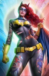 1girls barbara_gordon batgirl breasts cape curvy curvy_female curvy_figure dc dc_comics female female_focus female_only gloves lipstick nathan_szerdy red_hair superheroine tight_clothing wide_hips