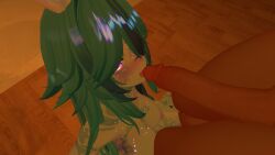 1boy1girl 1girls artsyvrc blowjob blue_body blue_hair blue_skin breasts nia_(artsyvrc) nipples pink_eyes sucking sucking_penis tagme vrchat