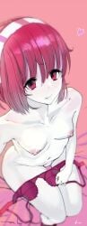 1girls bra_removed dorothy_haze nude puk puk_(puk_2020) red_hair sitting small_breasts solo va-11_hall-a