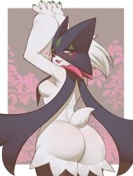 anthro ass_focus big_ass blush cat_girl detailed_background feline female female_anthro female_focus female_only furry furry_only heart looking_at_viewer looking_back meowscarada nintendo pink_eyes pokémon_(species) pokemon pokemon_sv seductive sideboob smile tail thick yawar