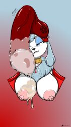 anthro areola balls big_breasts big_penis bite biting_lip blue_ears blue_eyeshadow blue_hair bodily_fluids breasts canid canine canis collar cross cum cum_on_breasts cum_on_penis disney domestic_dog eyeshadow female fur genital_fluids genitals georgette_(disney) hair hi_res inverted_cross makeup mammal nipples nude nude_anthro nude_female occult_symbol oliver_and_company penis pentagram poodle red_penis solo symbol under_penis white_body white_fur xdiegosilvax