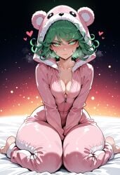 ai_generated big_ass big_butt big_thighs cute green_eyes green_hair hot huge_ass huge_butt huge_thighs lifting miyuai one-punch_man pajamas pijama sexy sexy_body tatsumaki thick thick_ass thick_butt thick_legs thick_thighs