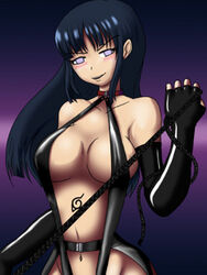 artist_request bare_shoulders belt blue_hair blush bodypaint breasts cleavage dominatrix elbow_gloves female female_only femdom fingerless_gloves gloves human hyuuga_hinata large_breasts latex latex_gloves long_hair lowres midriff naruto naruto_shippuden naughty_face no_bra no_panties qvga sling_bikini solo straight_hair whip