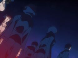 00s 2002 6+girls animated anime_screenshot basement bed_sheet bible_black bible_black_gaiden breasts cloak dead_animal female green_hair hood kozono_nami large_breasts lipstick makeup morita_rie multiple_girls purple_eyes purple_hair red_hair rie_morita ritual robe shido_saki smile summoning tagme takashiro_hiroko weapon yellow_eyes